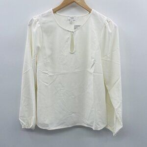 J Crew Factory Womens Size Small Long Sleeve Keyhole Top in Ivory BT950 $79 637